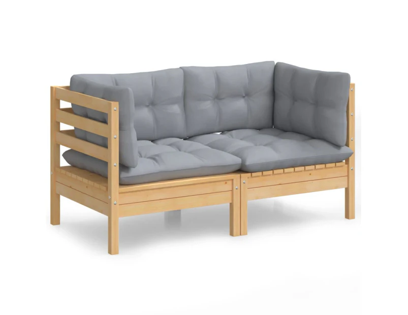 vidaXL 2-Seater Garden Sofa with Grey Cushions Solid Wood Pine