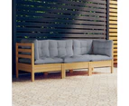 3-Seater Garden Sofa with Grey Cushions Solid Pinewood