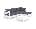 5 Piece Garden Lounge Set with Cushions White Pinewood