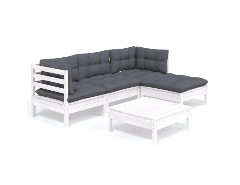 5 Piece Garden Lounge Set with Cushions White Pinewood