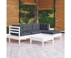 5 Piece Garden Lounge Set with Cushions White Pinewood