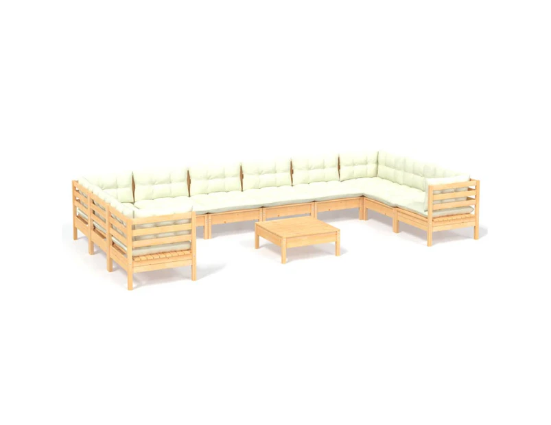 11 Piece Garden Lounge Set with Cream Cushions Pinewood