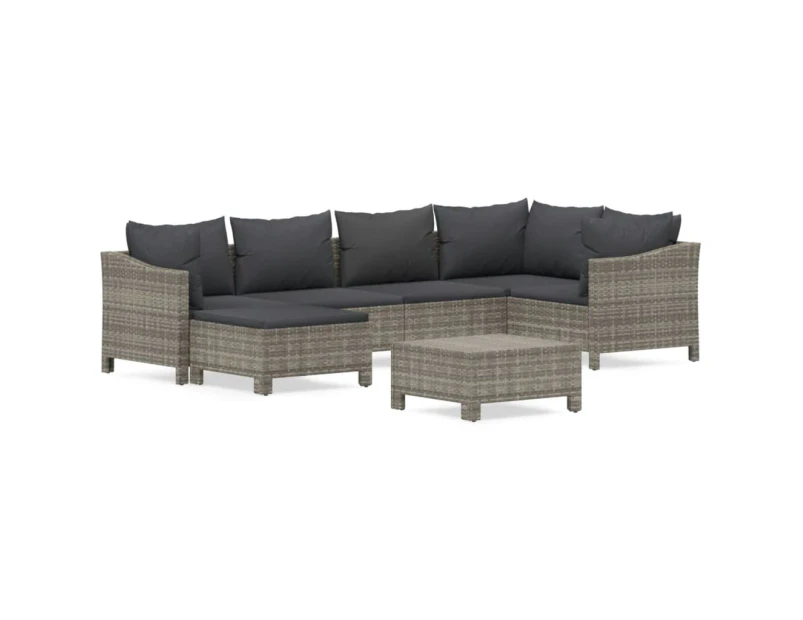 7 Piece Garden Lounge Set with Cushions Grey Poly Rattan