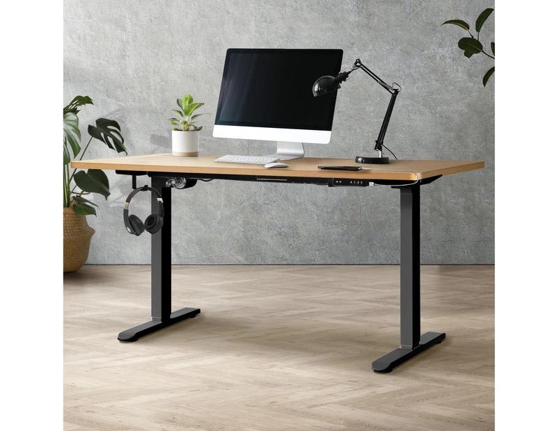 Oikiture 160cm Electric Standing Desk Single Motor Height Adjustable Motorised Sit Stand Desk Rise OAK