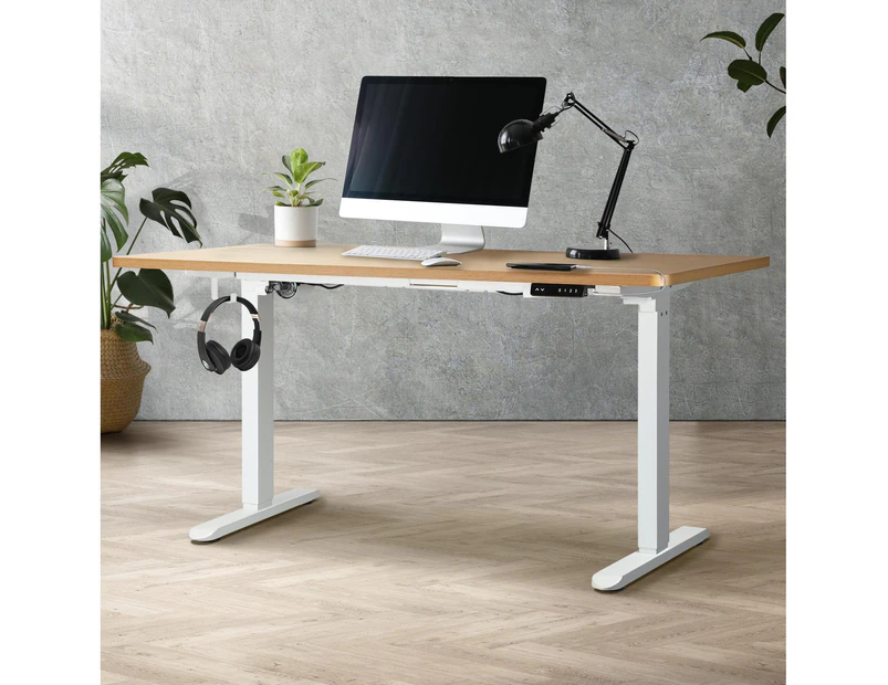 Oikiture 160cm Electric Standing Desk Single Motor Height Adjustable Motorised Sit Stand Desk Rise OAK