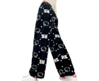 Women Ladies Cartoon Kitty Printed Warm Flannel Pajama Bottoms Lounge Pants Trousers Nightwear - D