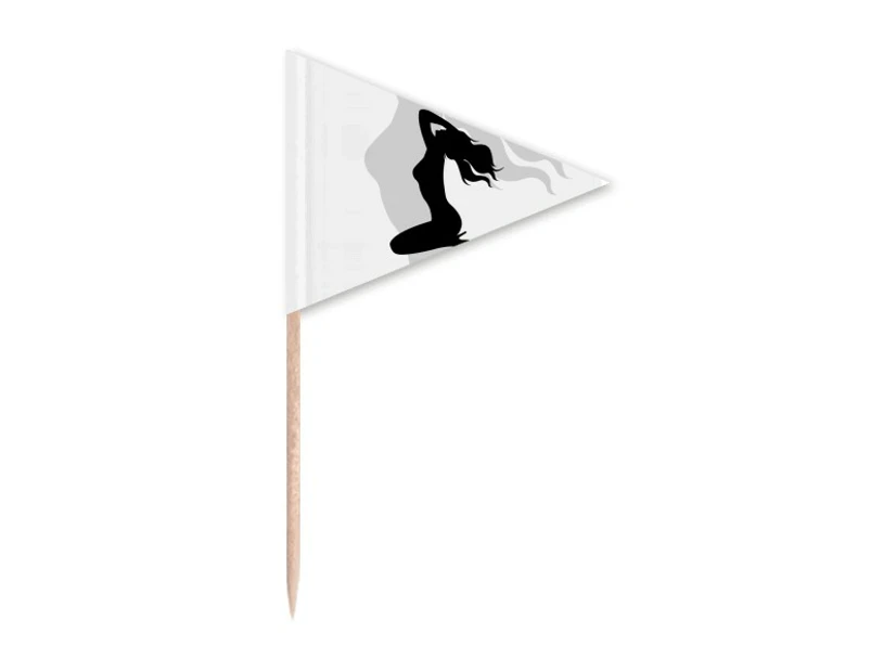Hot Long Hair Women Kneel Toothpick Triangle Cupcake Toppers Flag