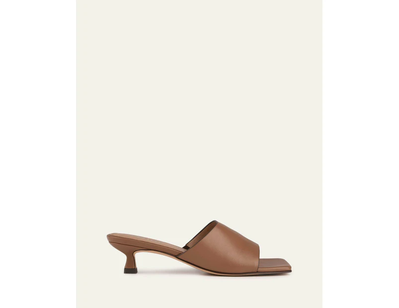 Tan sandals mid on sale heel