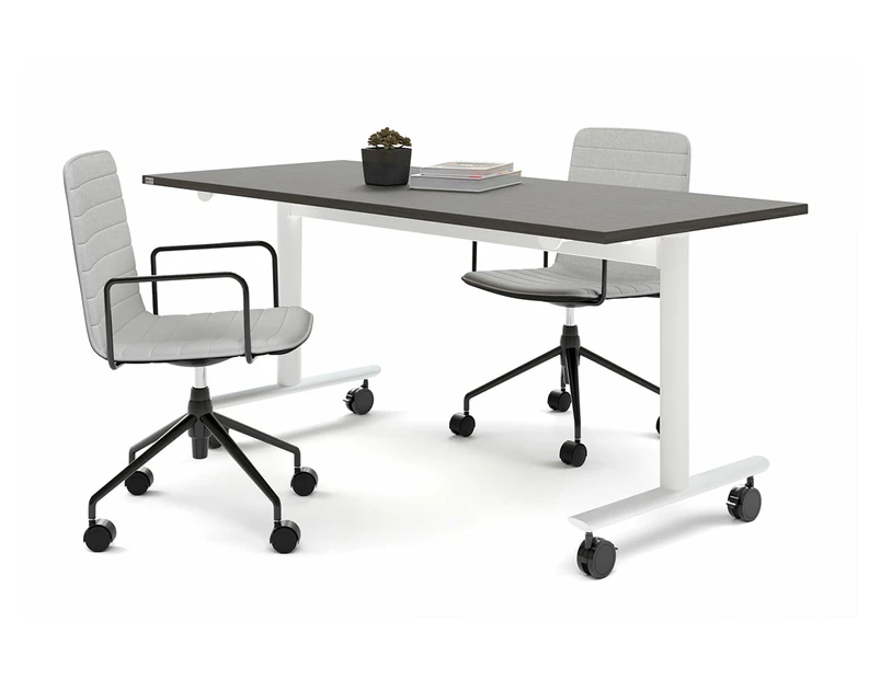 Jasonl Flip Top/Folding Mobile Meeting Room Table - Solana [1200L x 700W] - white leg, dark oak, with linking device