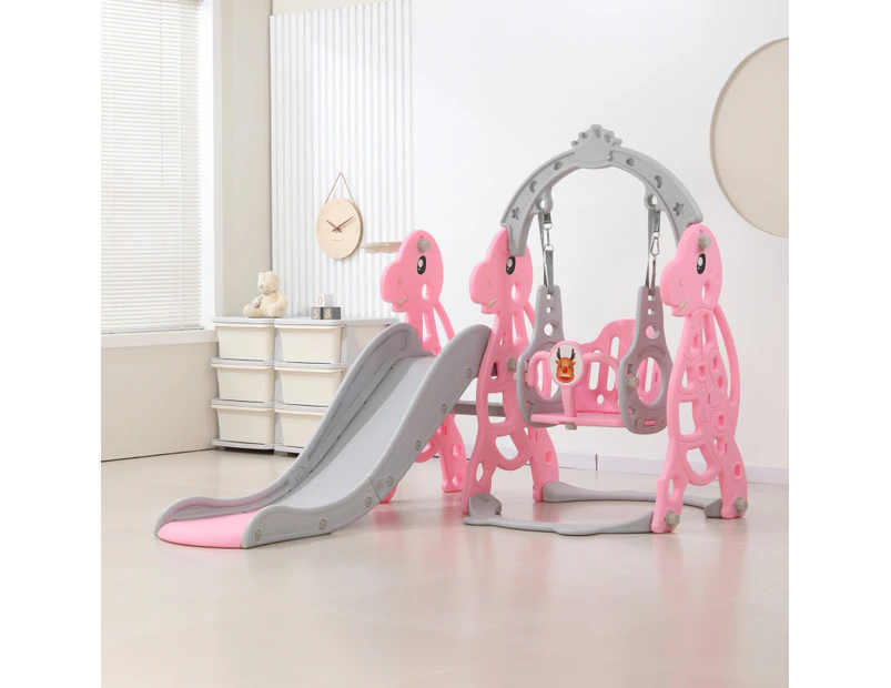 Advwin Toddler Slide Swing Set with Basketball Hoop Pink Grey