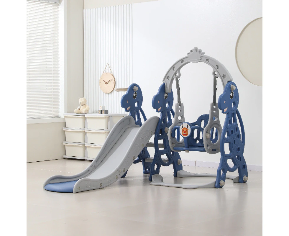 Advwin Toddler Slide Swing Set with Basketball Hoop Blue Grey