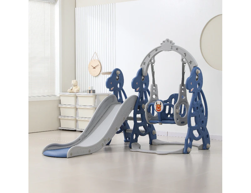 Advwin Toddler Slide Swing Set with Basketball Hoop Blue Grey