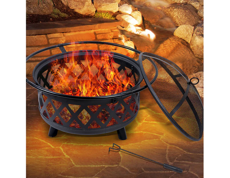 Moyasu Fire Pit BBQ Grill Fireplace Outdoor Portable Camping Heater Patio Garden - Black / Rust