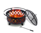 Moyasu Fire Pit BBQ Grill Fireplace Outdoor Portable Camping Heater Patio Garden - Black / Rust