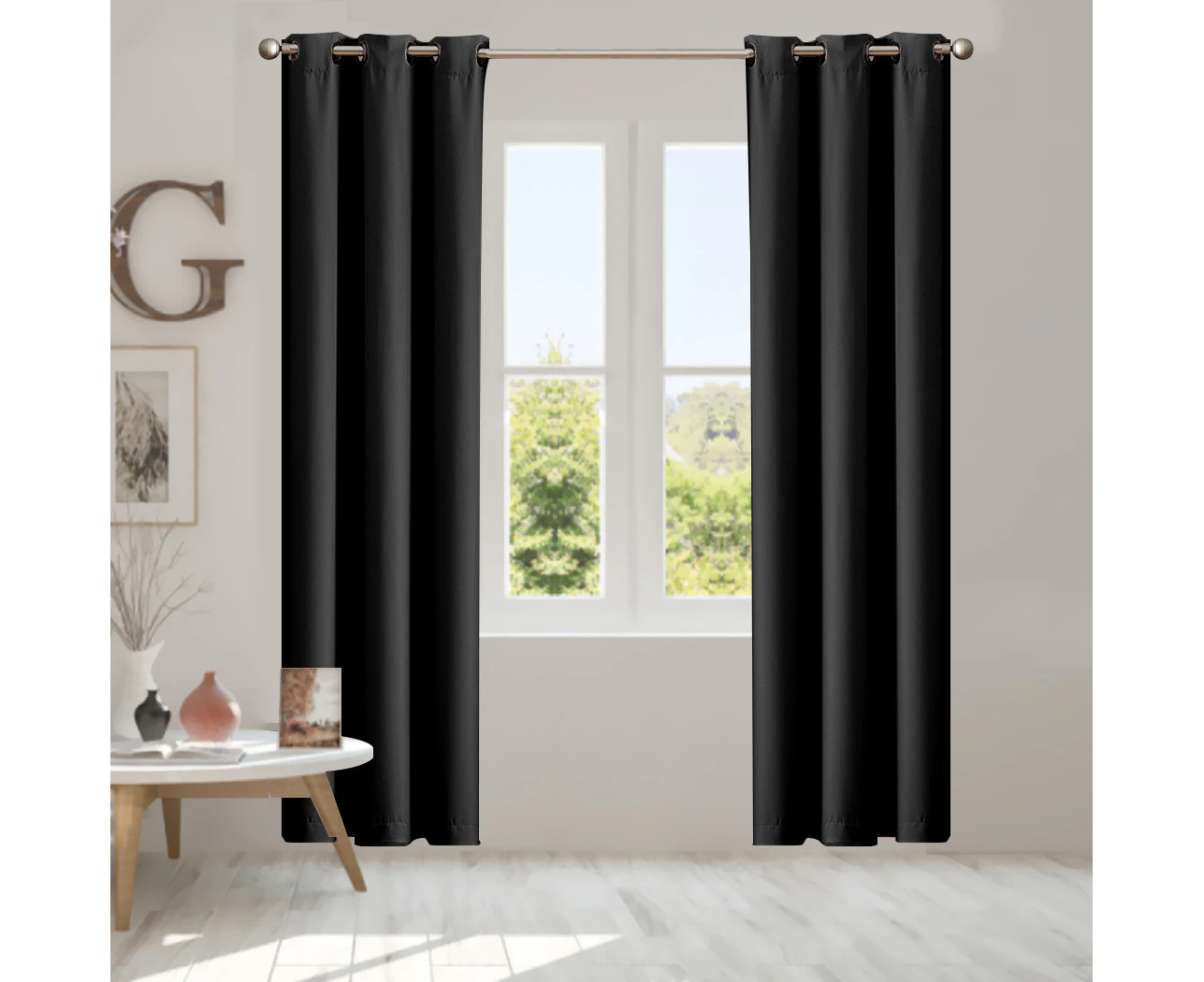 2x Blockout Curtains Panels 3 Layers Eyelet Room Darkening 132x213cm Black