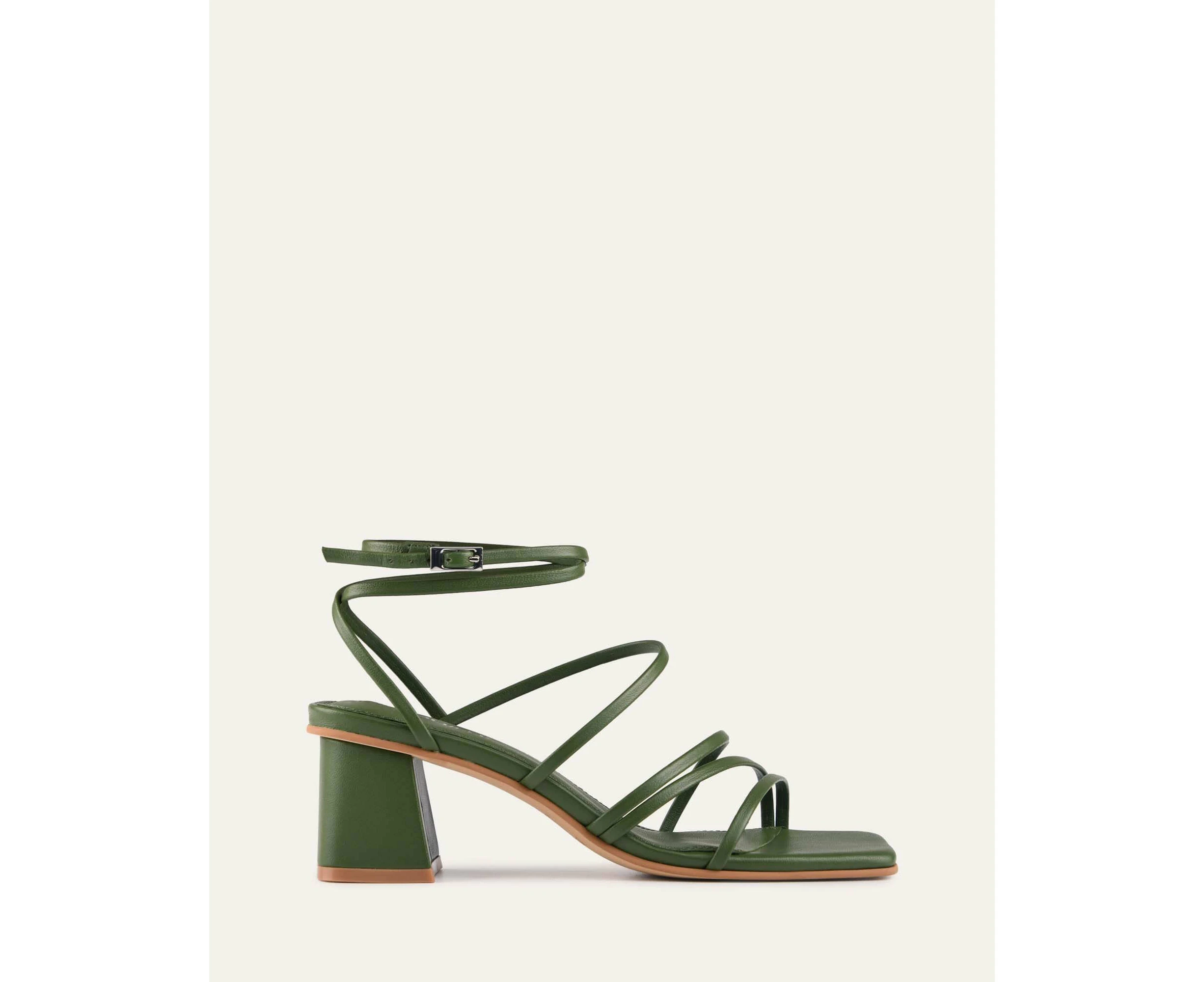 Jo Mercer Women's Sofia Mid Heel Sandals Moss Green Leather