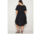 AUTOGRAPH - Plus Size - Womens Dress -  V Neck Frill Sleeve Over The Knee Woven Dress - Black