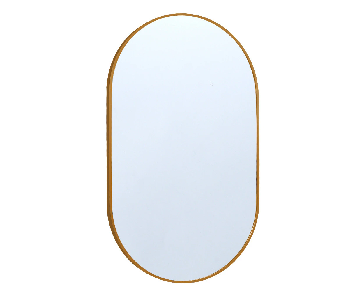 Furb Oval Wall Mirror Gold Pill Shape Vanity Mirror Metal Frame