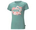 Puma Youth Girls' Essentials+ Flower Power Tee / T-Shirt / Tshirt - Adriatic