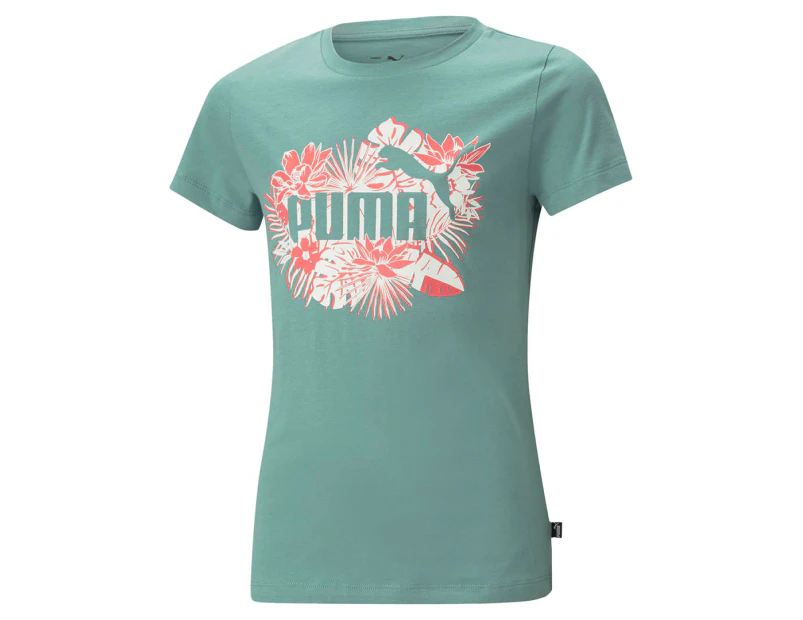 Puma Youth Girls' Essentials+ Flower Power Tee / T-Shirt / Tshirt - Adriatic