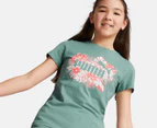 Puma Youth Girls' Essentials+ Flower Power Tee / T-Shirt / Tshirt - Adriatic
