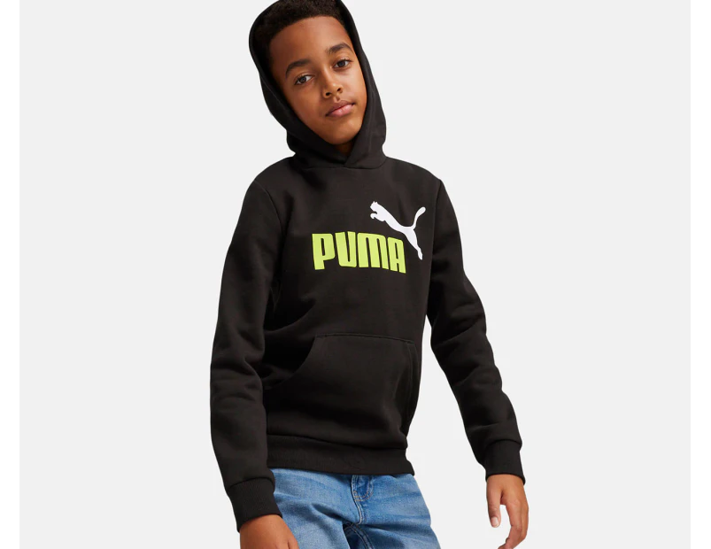 Puma Boys' Essentials 2-Colour Big Logo Hoodie - Puma Black/Lime Sheen