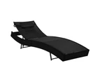 Sun Lounger with Pillow Poly Rattan Black