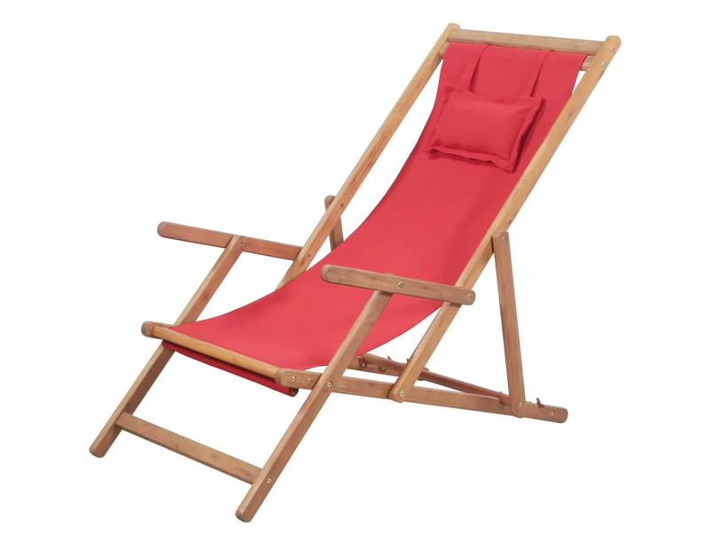 vidaXL Folding Beach Chair Fabric and Wooden Frame Red