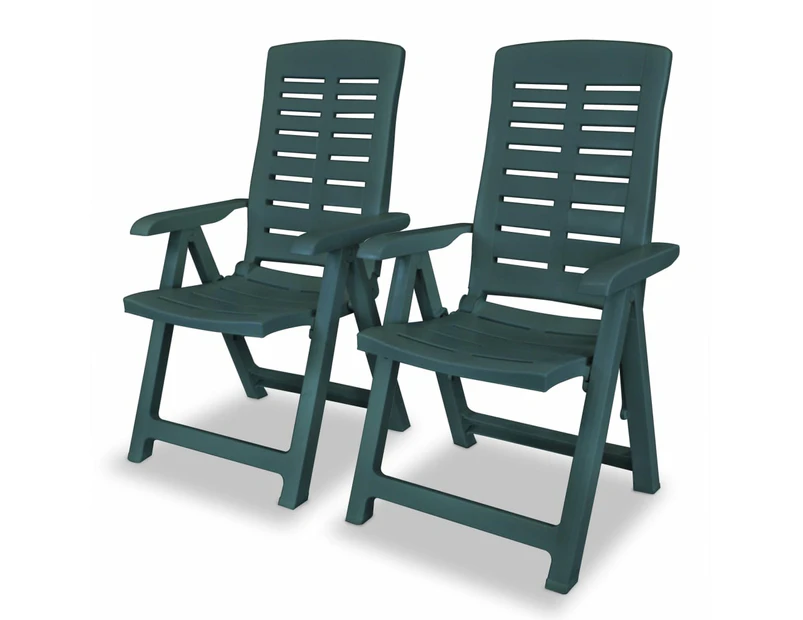 vidaXL Reclining Garden Chairs 2 pcs Plastic Green