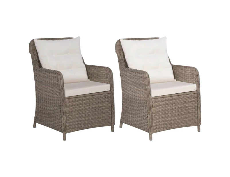 vidaXL Outdoor Chairs with Cushions 2 pcs Poly Rattan Brown