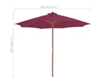vidaXL Outdoor Parasol with Wooden Pole 300 cm Bordeaux Red