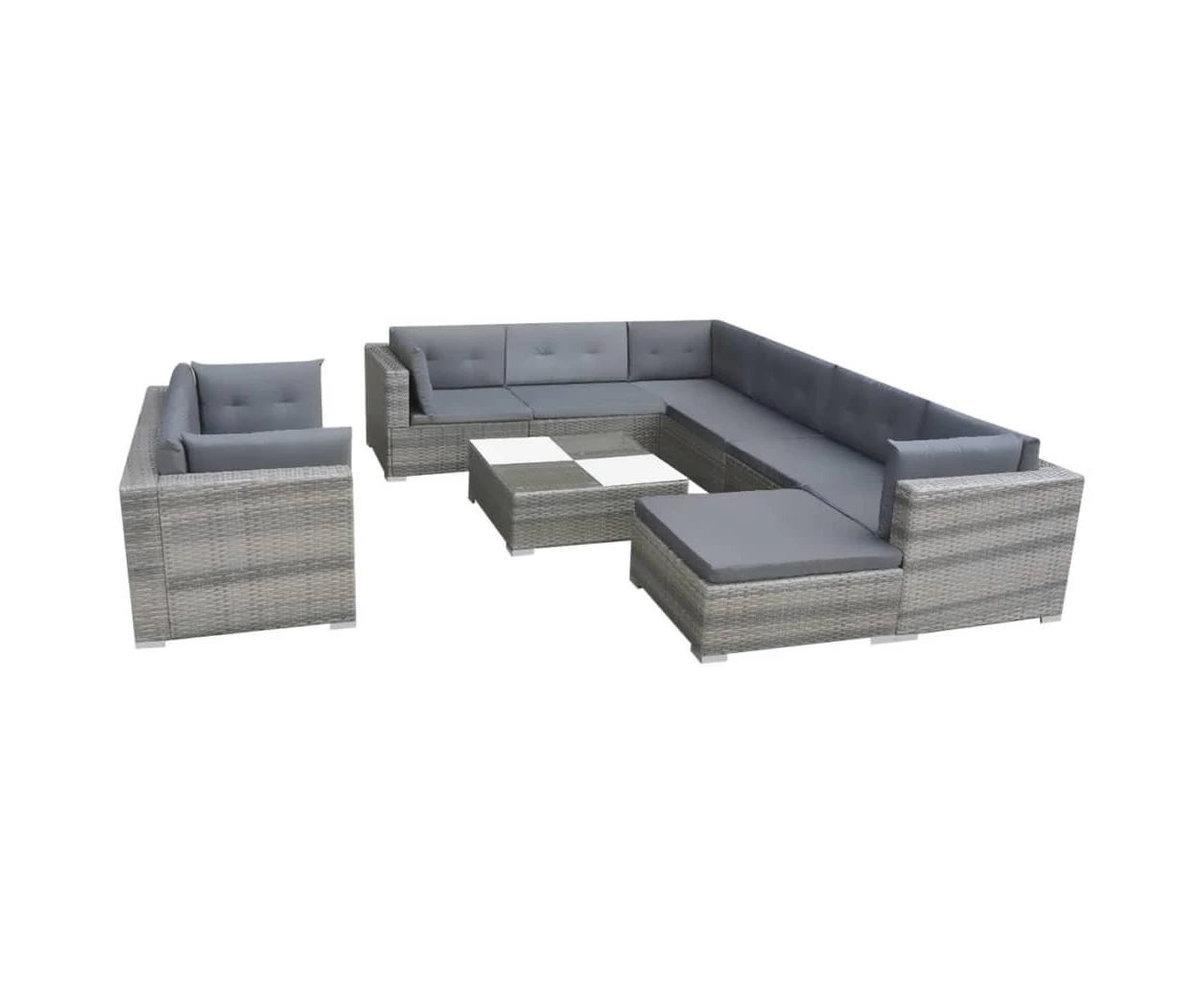 10 Piece Garden Lounge Set with Cushions Poly Rattan Grey