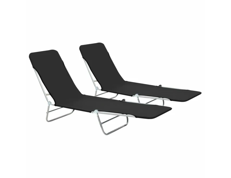 vidaXL Folding Sun Loungers 2 pcs Steel and Fabric Black