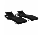 vidaXL Sun Loungers 2 pcs with Table Poly Rattan and Textilene Black