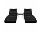 vidaXL Sun Loungers 2 pcs with Table Poly Rattan and Textilene Black