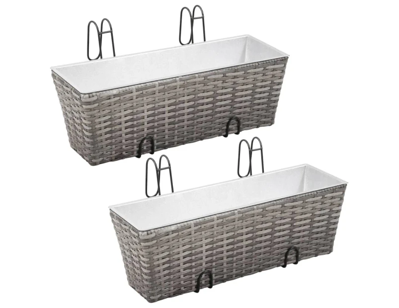 vidaXL Balcony Raised Beds 2 pcs 50 cm Grey Poly Rattan