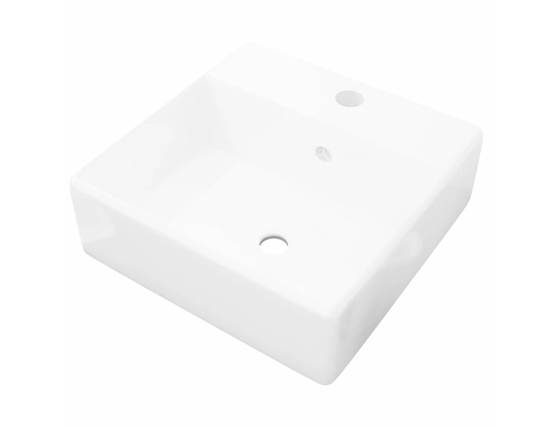 vidaXL Ceramic Basin Square with Overflow and Faucet Hole 41 x 41 cm