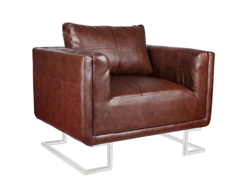 vidaXL Cube Armchair with Chrome Feet Brown Faux Leather