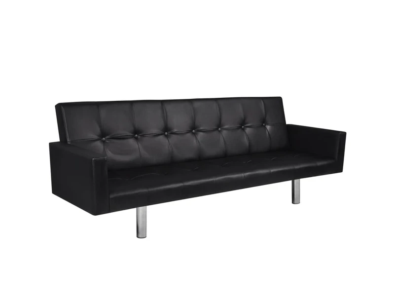 vidaXL Sofa Bed with Armrest Black Artificial Leather