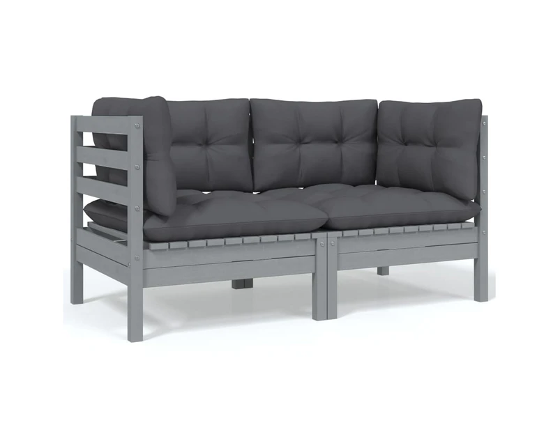 vidaXL 2-Seater Garden Sofa with Cushions Grey Solid Pinewood