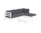 5 Piece Garden Lounge Set with Cushions White Pinewood