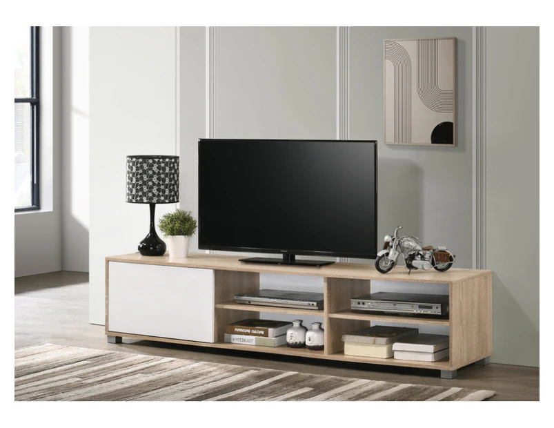 Kodu Avery Entertainment Unit TV Cabinet Lowline TV Stand 180cm 1 door woodgrain and white