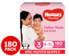 Huggies Ultra Dry For Girls Size 3 6-11kg Nappies 180pk