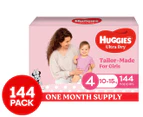 Huggies Ultra Dry For Girls Size 4 10-15kg Nappies 144pk
