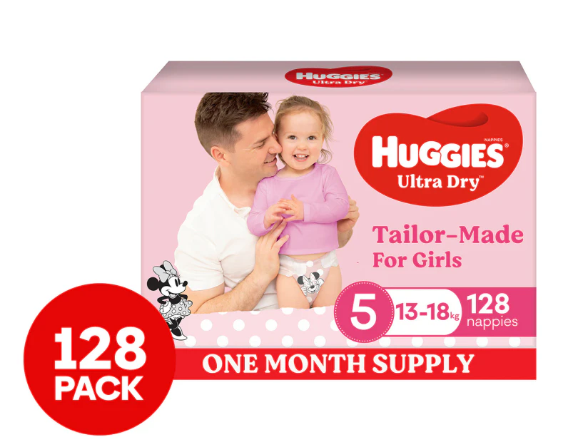 Huggies Ultra Dry For Girls Size 5 13-18kg Nappies 128pk