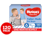 Huggies Ultra Dry For Boys Size 6 16kg+ Nappies 120pk