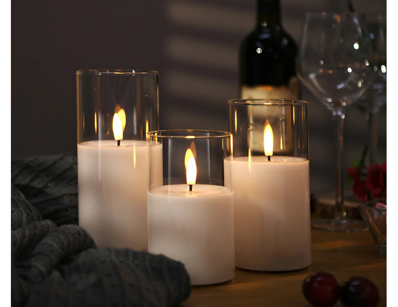 Set of 3 Daniel Brighton LED Wax Candles in Glass - White/Clear