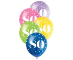 Unique Party Latex 80th Balloon (Pack of 5) (Multicoloured) - SG28077