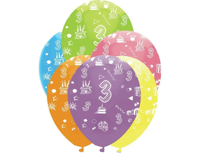 Creative Party Latex 3rd Birthday Balloons (Pack of 6) (Multicoloured) - SG28078