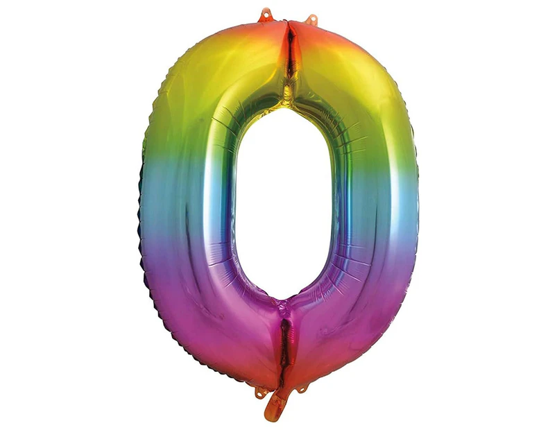 Unique Party Number 0 Glitz Foil Balloon (Rainbow) - SG29826